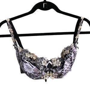 CORIN Lace Padded Bra Floral 34F Black Gray White 3 Hook Closure Underwire 12814